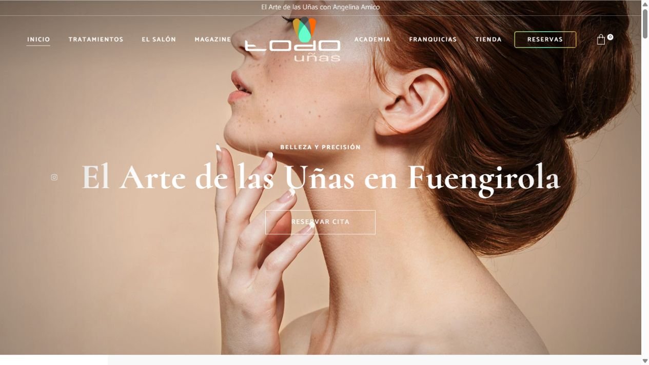 Capture de la page d’accueil de Todo Uñas